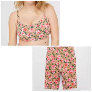 Offline By Aerie Bike Shorts and Bra Coord Set Size Small Raw Sienna